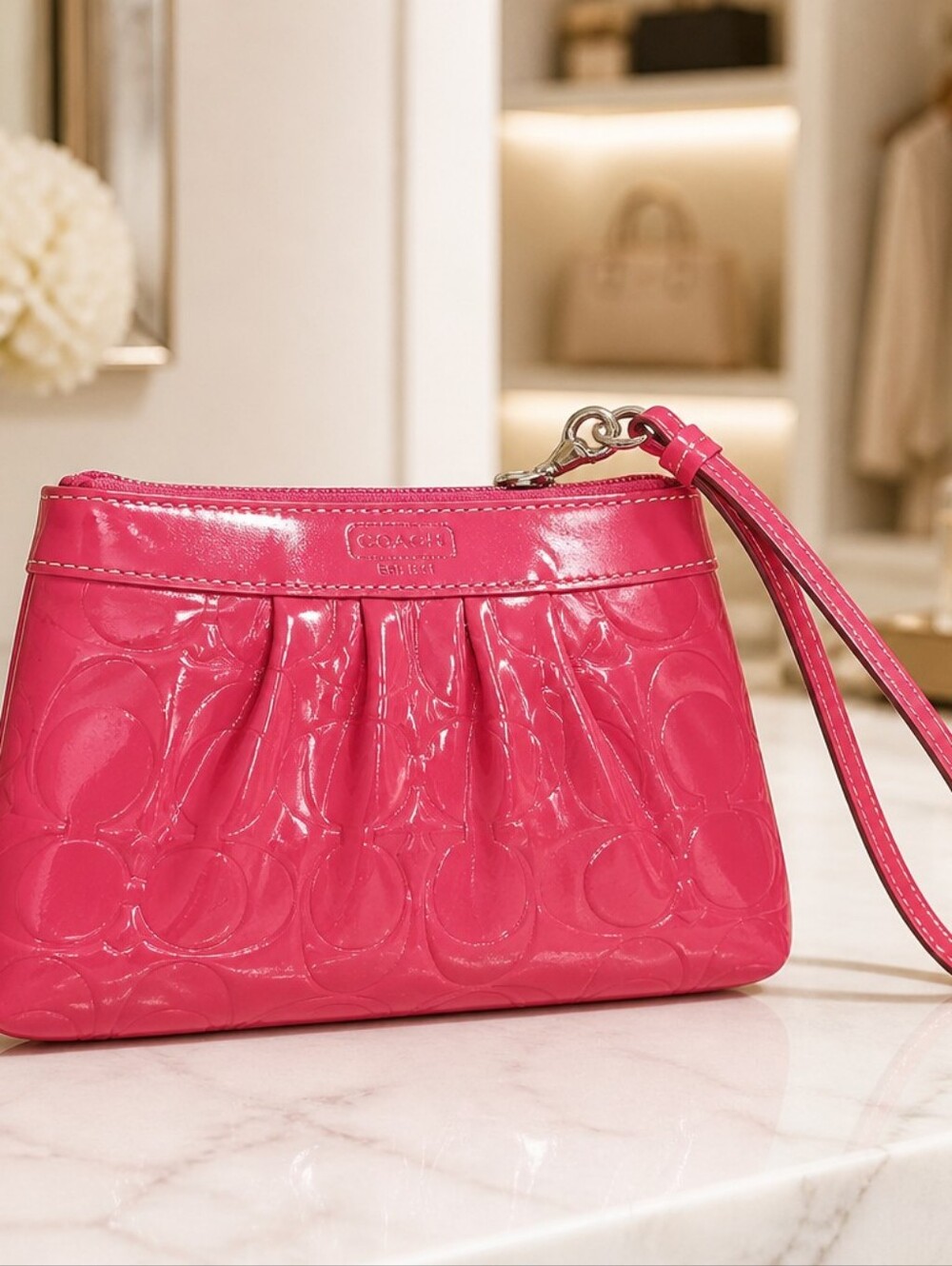 Vintage Coach Pink Wristlet Bag Embossed